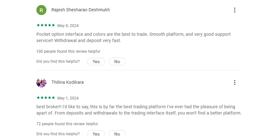 reviews of Pocket option app on play market