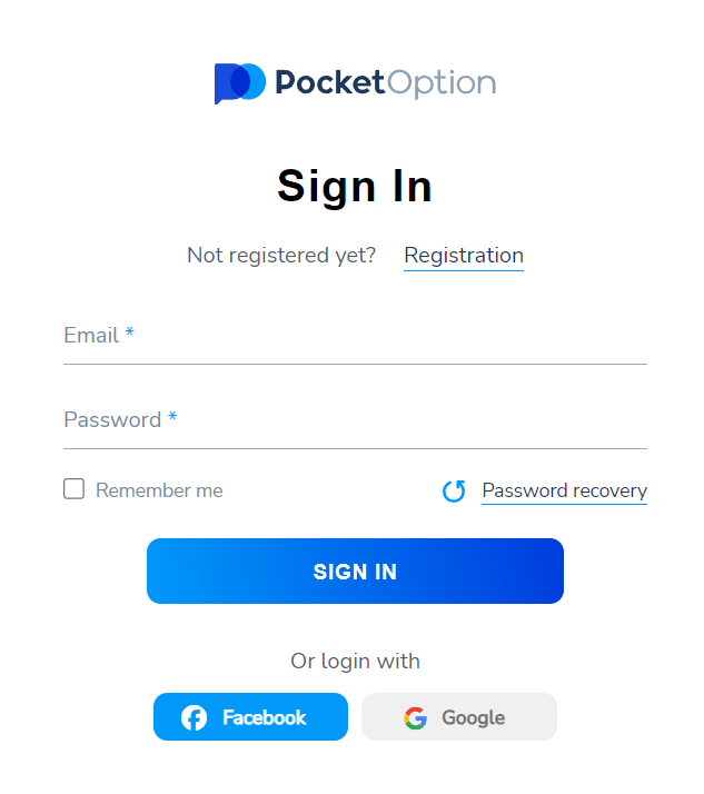 pocket option registration form